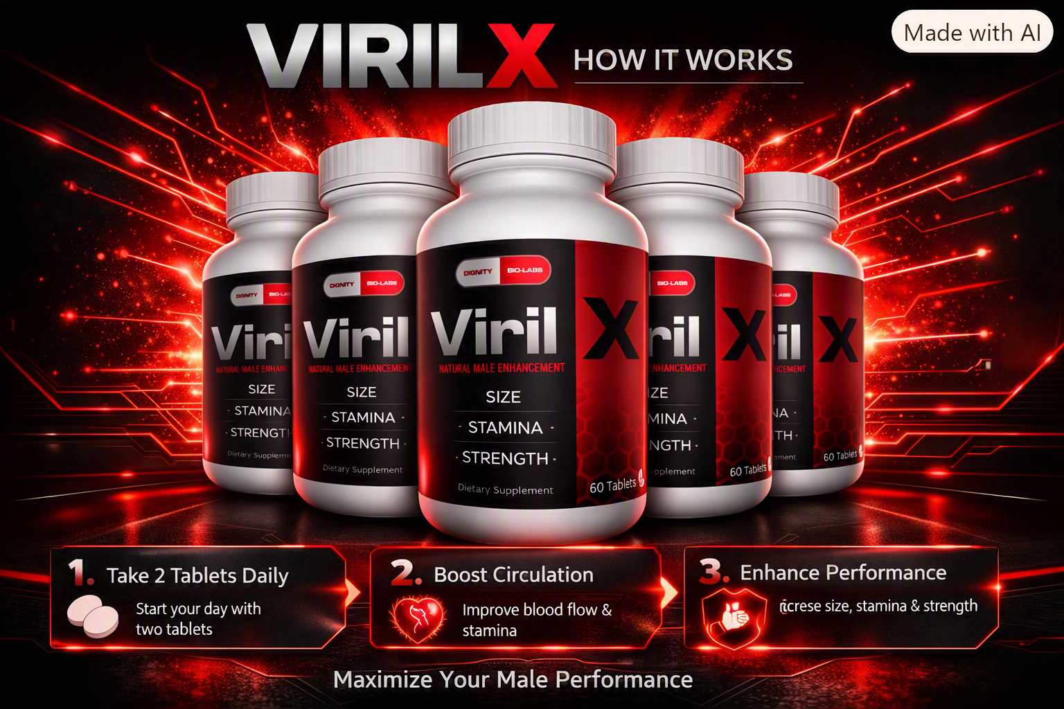 How Virilix works: take tablets daily, support circulation, support everyday vitality